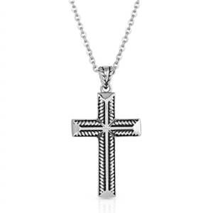 NEW MONTANA SILVERSMITHS men's amplified faith cross necklace in silver